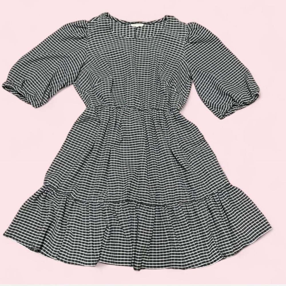 52Seven Gingham Prairie Dress 1X Black White Cottagecore Midi Boho